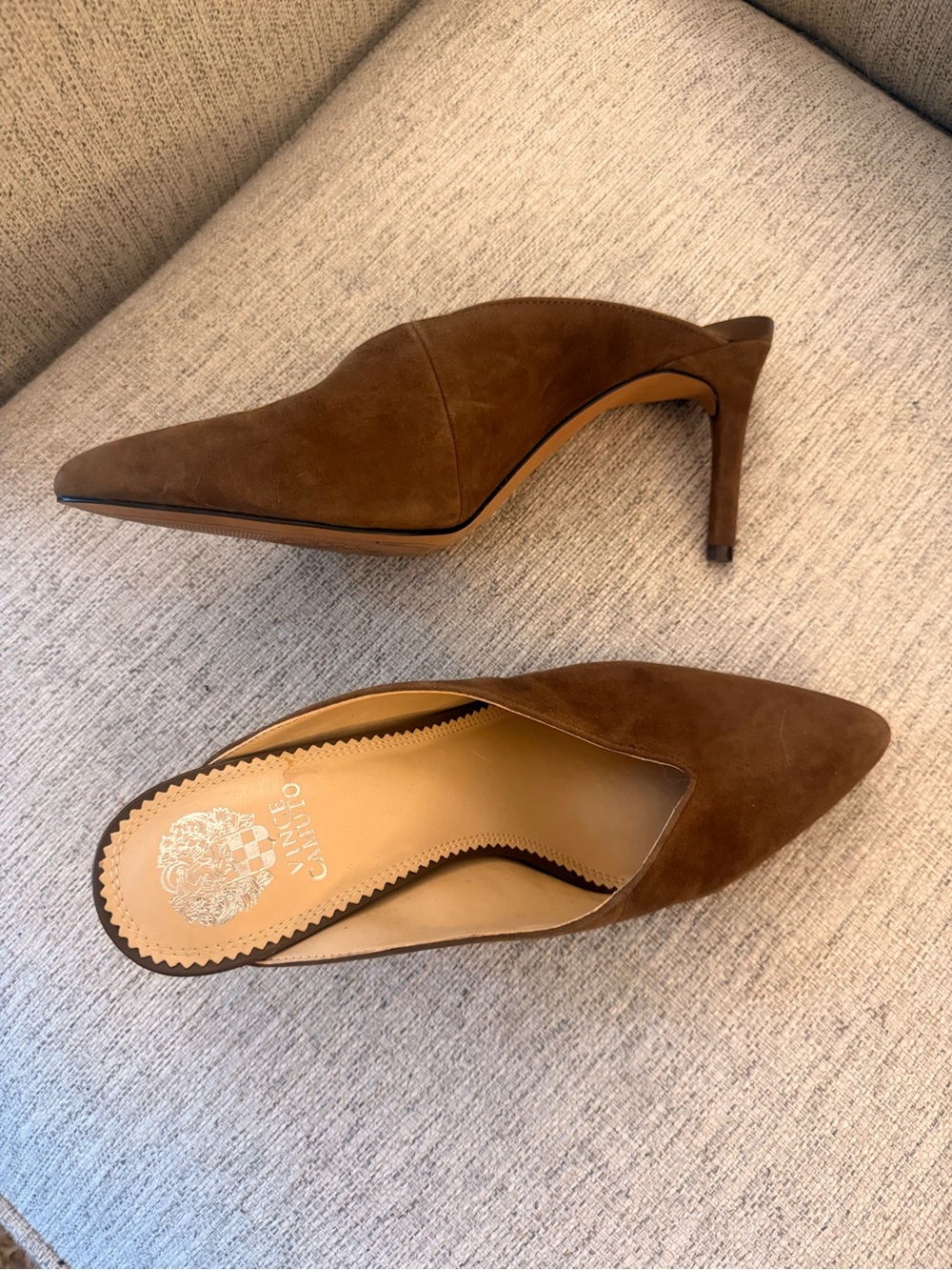 Vince Camuto Brown Suede Pointed Mule Heels